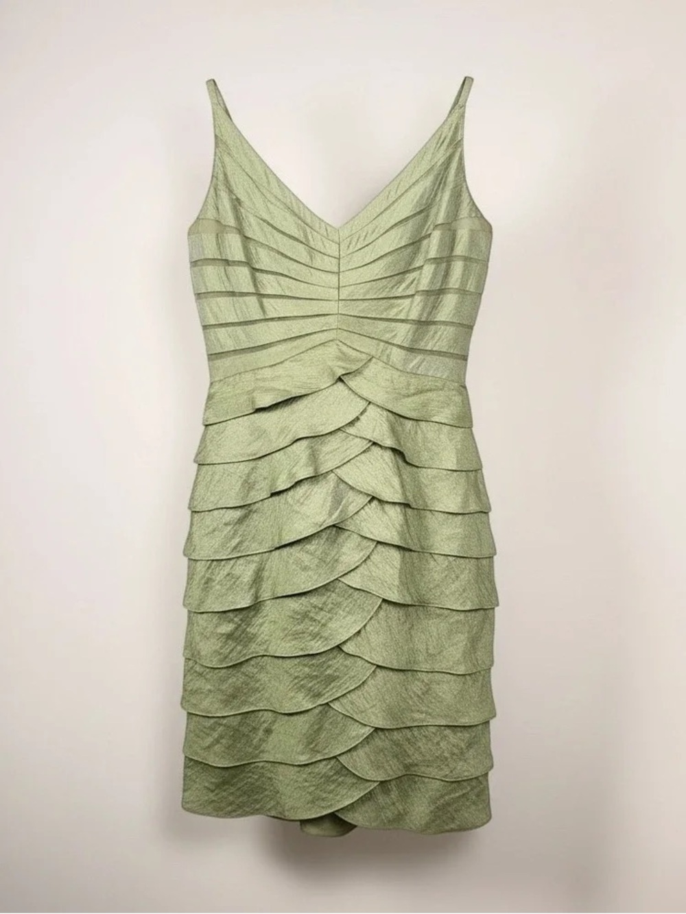 Adrianna Papell Ice Green Tiered Ruffle V-Neck Dress